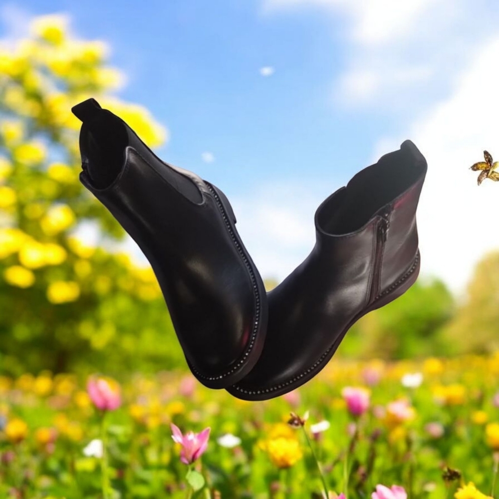 Black Ankle Boots with Studded Detail